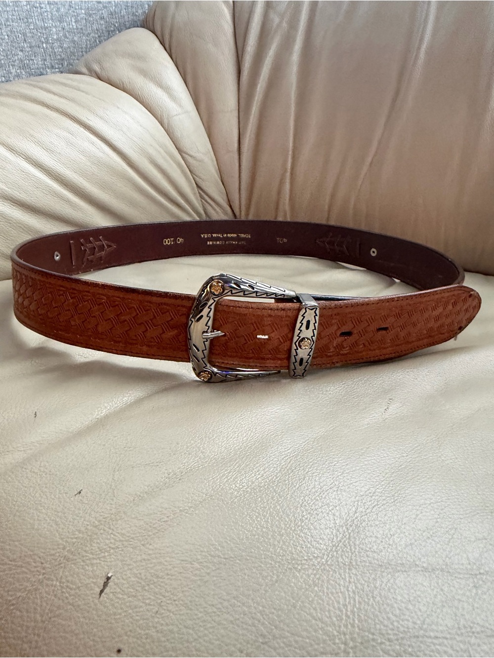 Vintage TOREL 40/100 Top Grain Cowhide Leather Western Belt Texas Tooled Boho US
